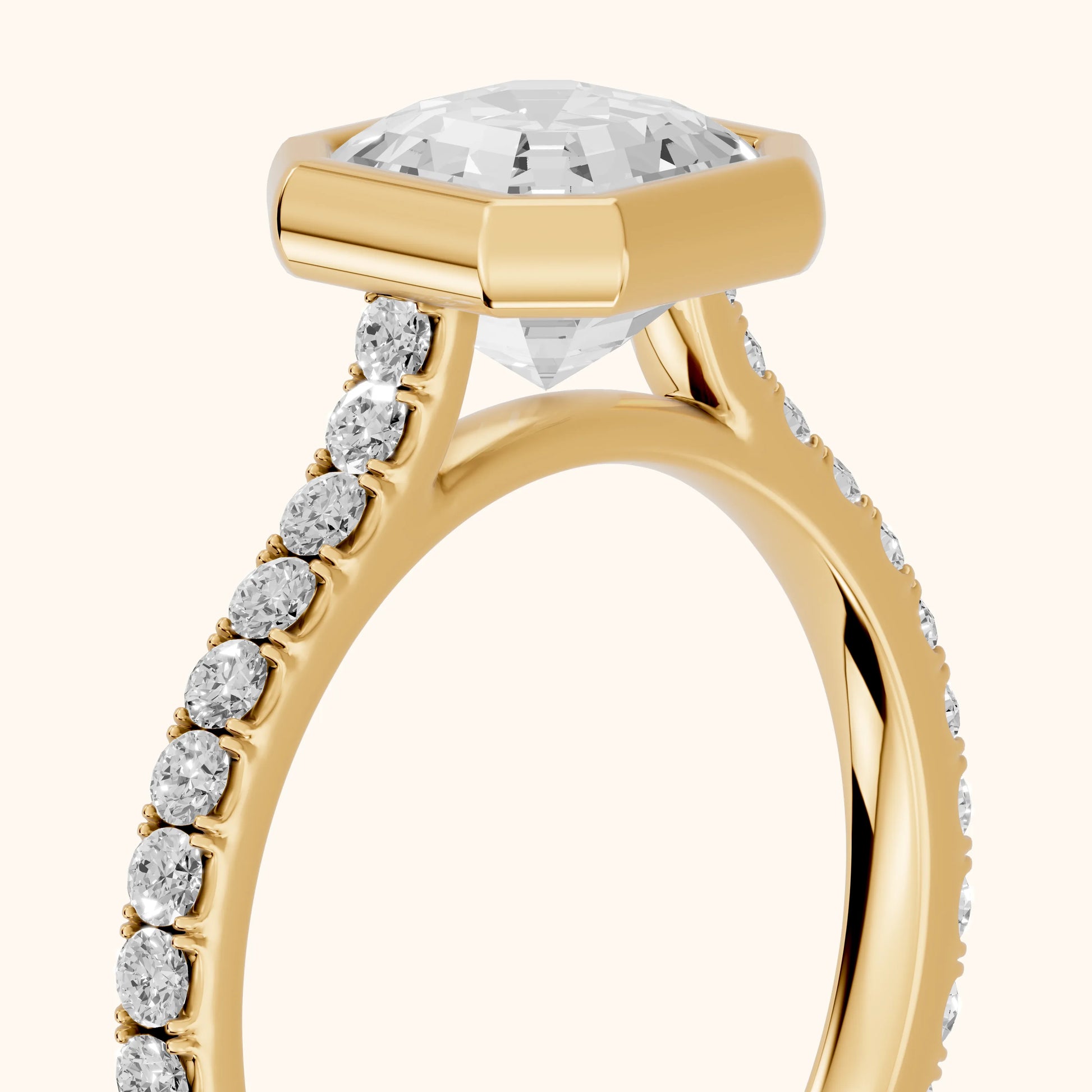 Cora Bezel Pavé Asscher Diamond Ring in Yellow Gold - slant-view.webp