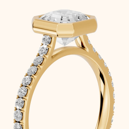 Cora Bezel Pavé Asscher Diamond Ring in Yellow Gold - slant-view.webp