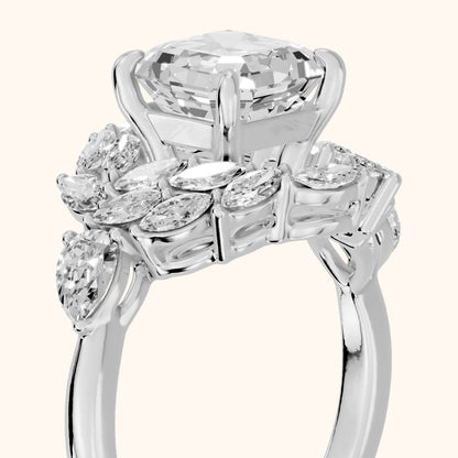 Liliana Leaf Cluster Asscher Diamond Engagement Ring in Platinum - slant-view.webp