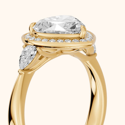 Eliza Halo Sidestone Heart Diamond Engagement Ring in Yellow Gold - slant-view.webp