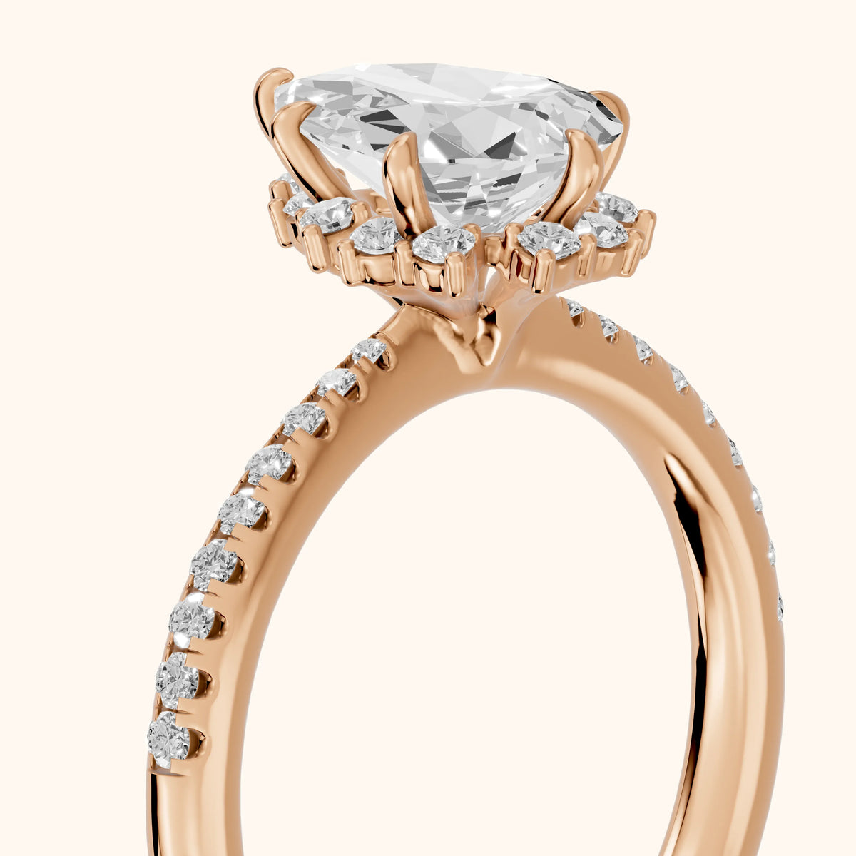 Leonie Starburst Halo Pear Diamond Engagement Ring in Rose Gold - slant-view.webp