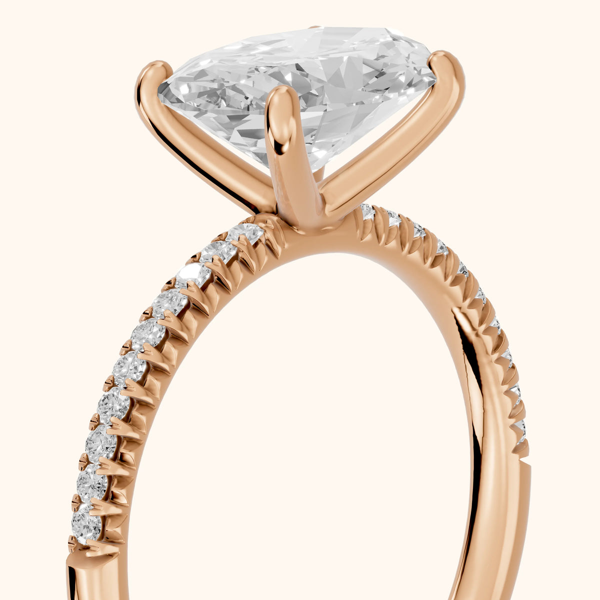 Sandy East-West Pavé Oval Diamond Engagement Ring in Rose Gold - slant-view.webp