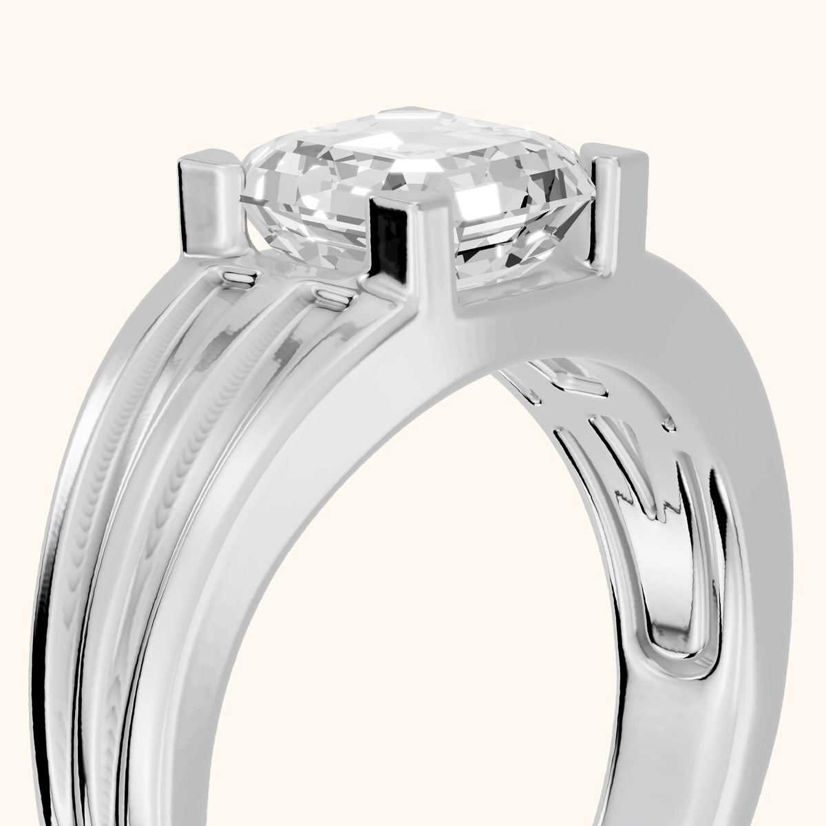 Elko Grooved Solitaire Asscher Diamond Engagement Ring in Platinum - slant-view.webp