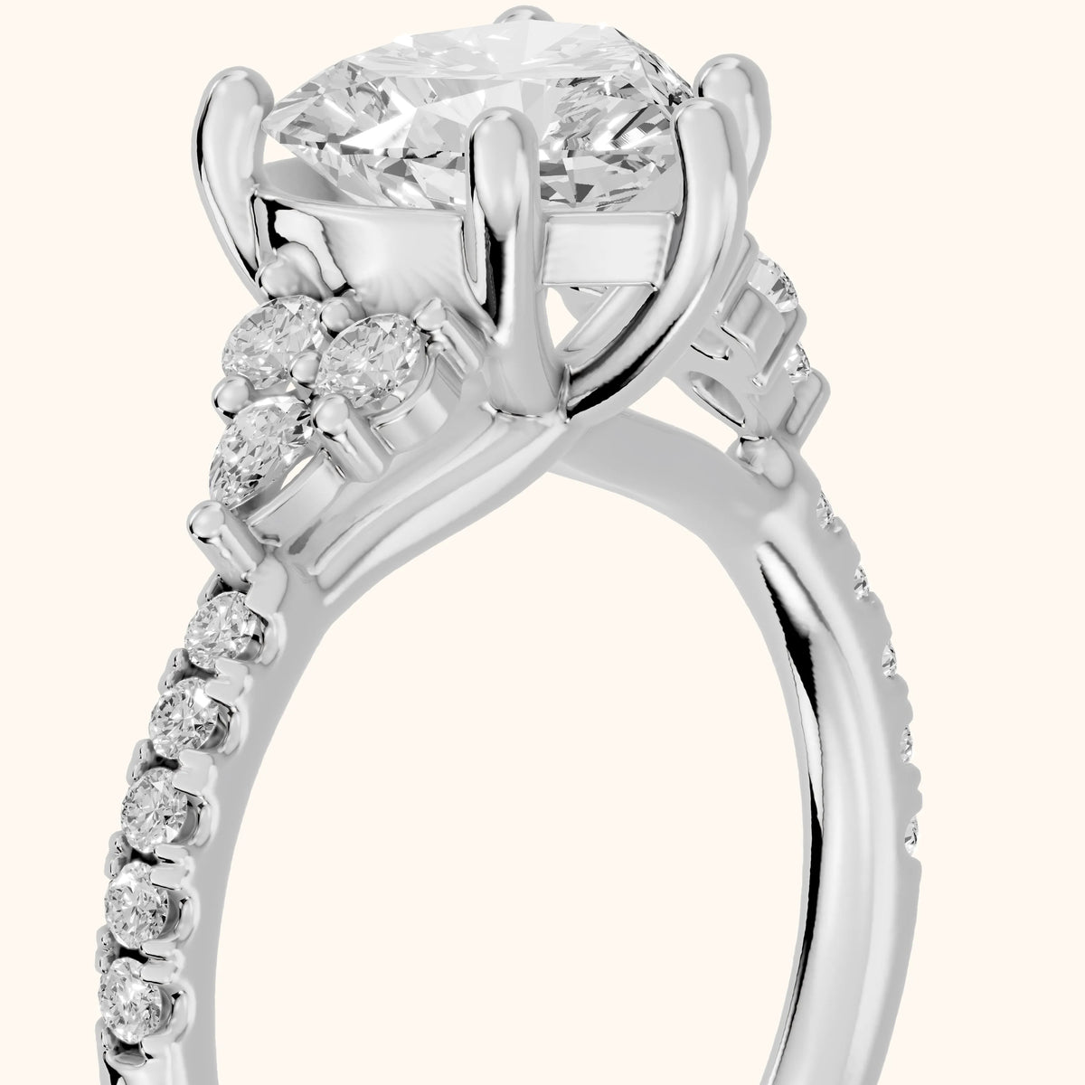 Alta Pavé Cluster Heart Diamond Engagement Ring in Silver - slant-view.webp