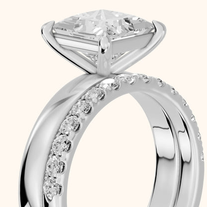 Veda Split Shank Pavé Princess Diamond Engagement Ring in Silver - slant-view.webp