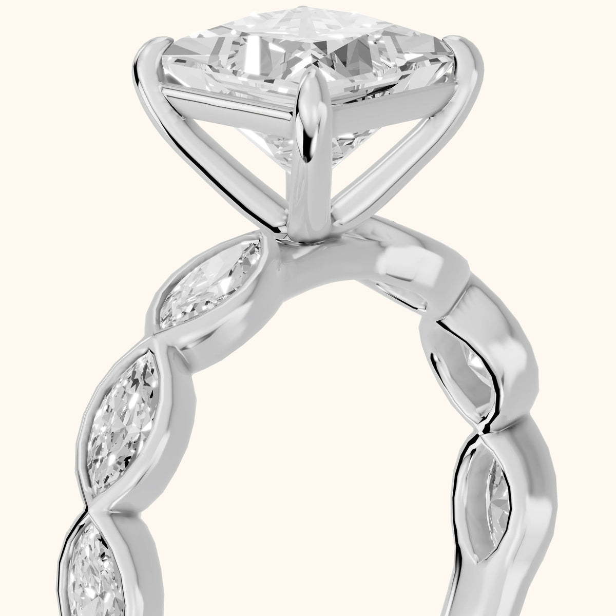 Bonnie Vine Bezel Princess Diamond Engagement Ring in Silver - slant-view.webp