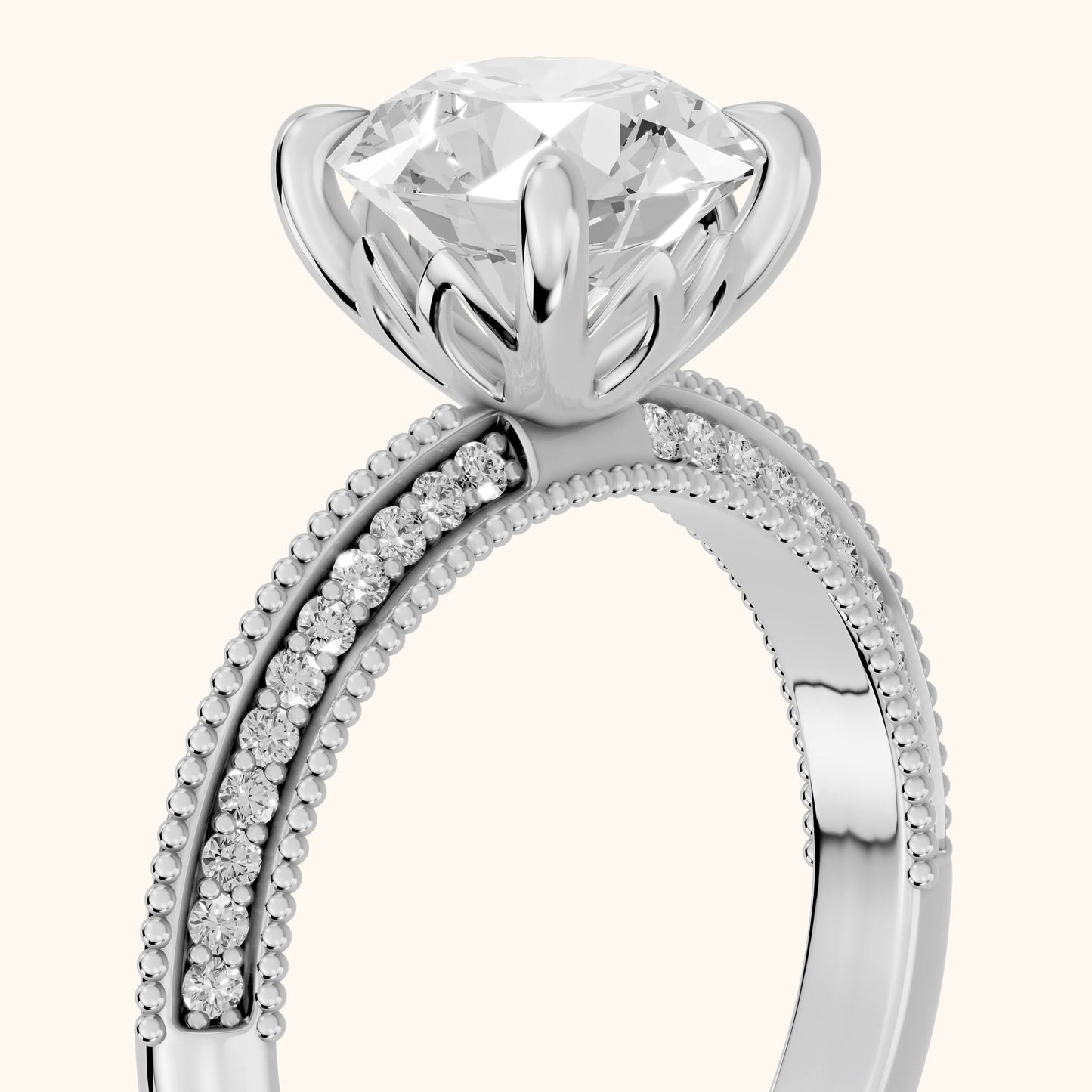 Indie Vintage Milgrain Round Diamond Engagement Ring in Platinum - slant-view.webp