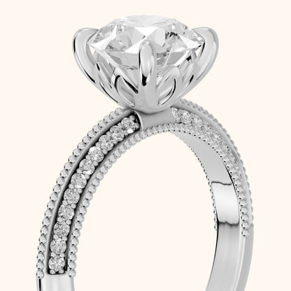 Indie Vintage Milgrain Round Diamond Engagement Ring in Platinum - slant-view.webp