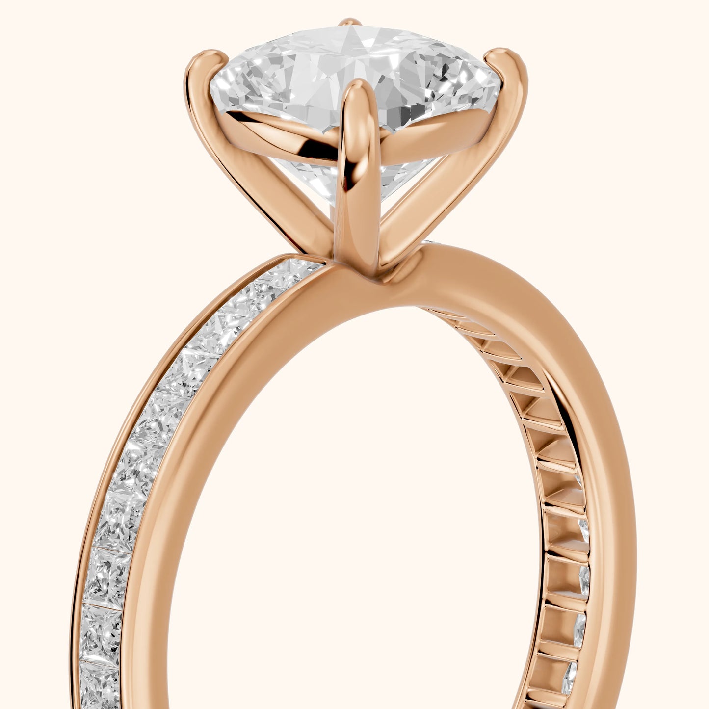 Brielle Channel Set Solitaire Cushion Diamond Ring in Rose Gold - slant-view.webp