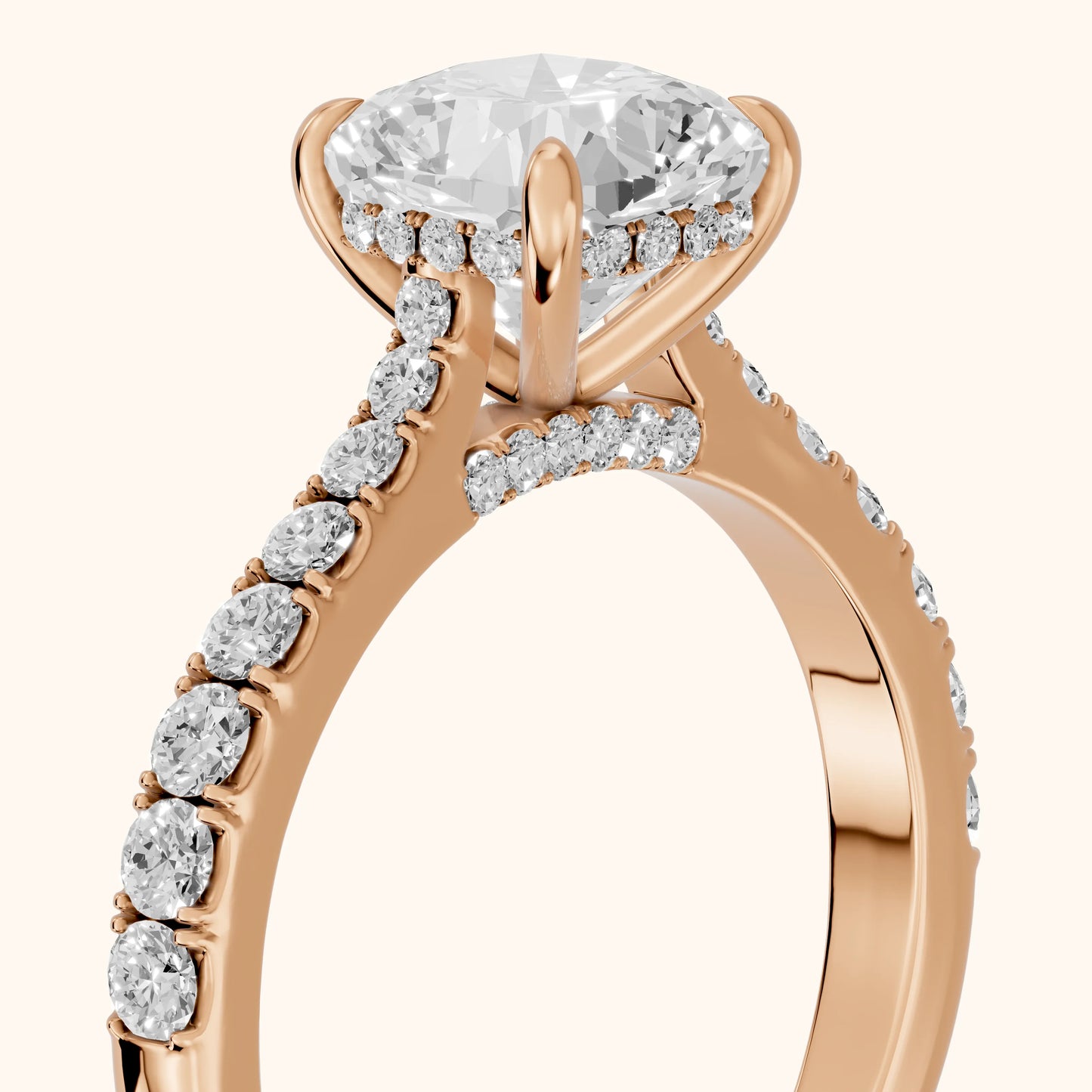 Gia Hidden Halo Pavé Cushion Diamond Ring in Rose Gold - slant-view.webp