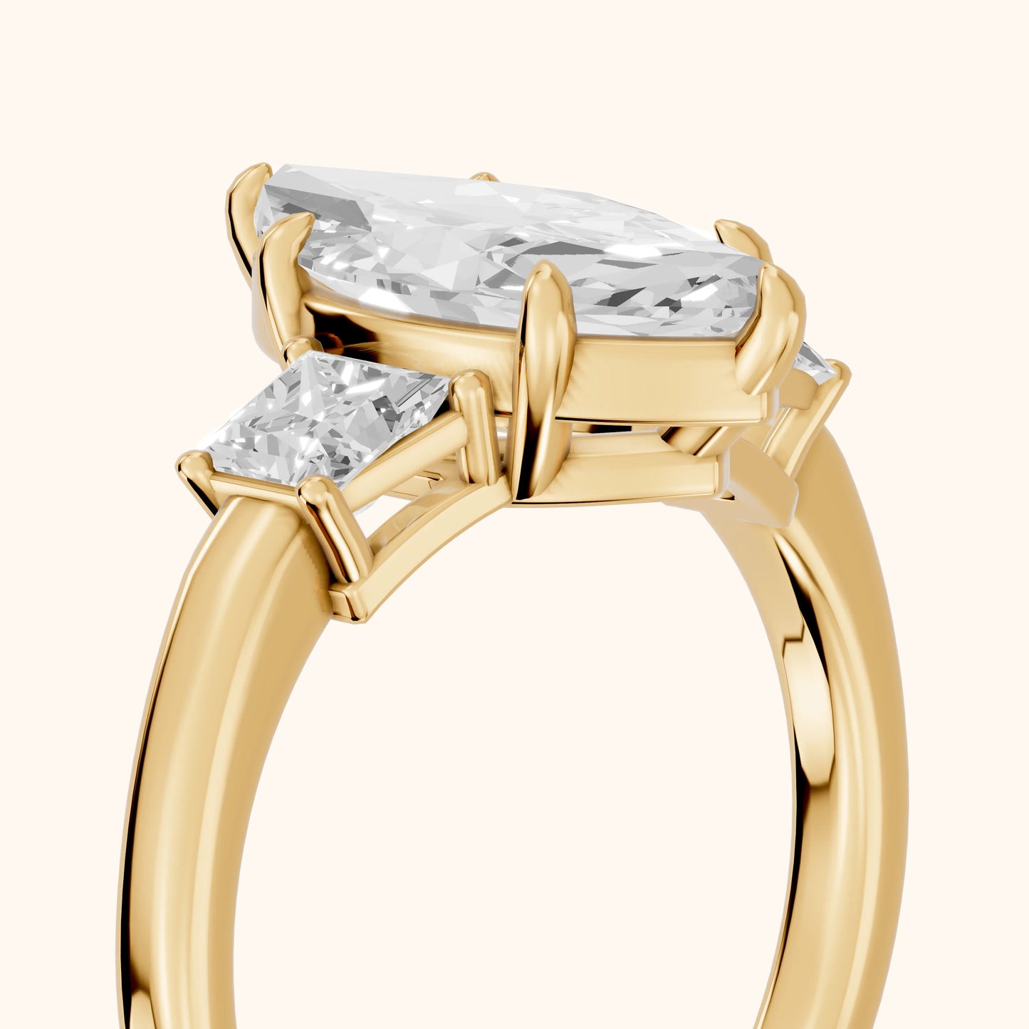 Selena Three-Stone Basket Marquise Diamond Ring in Yellow Gold - slant-view.webp