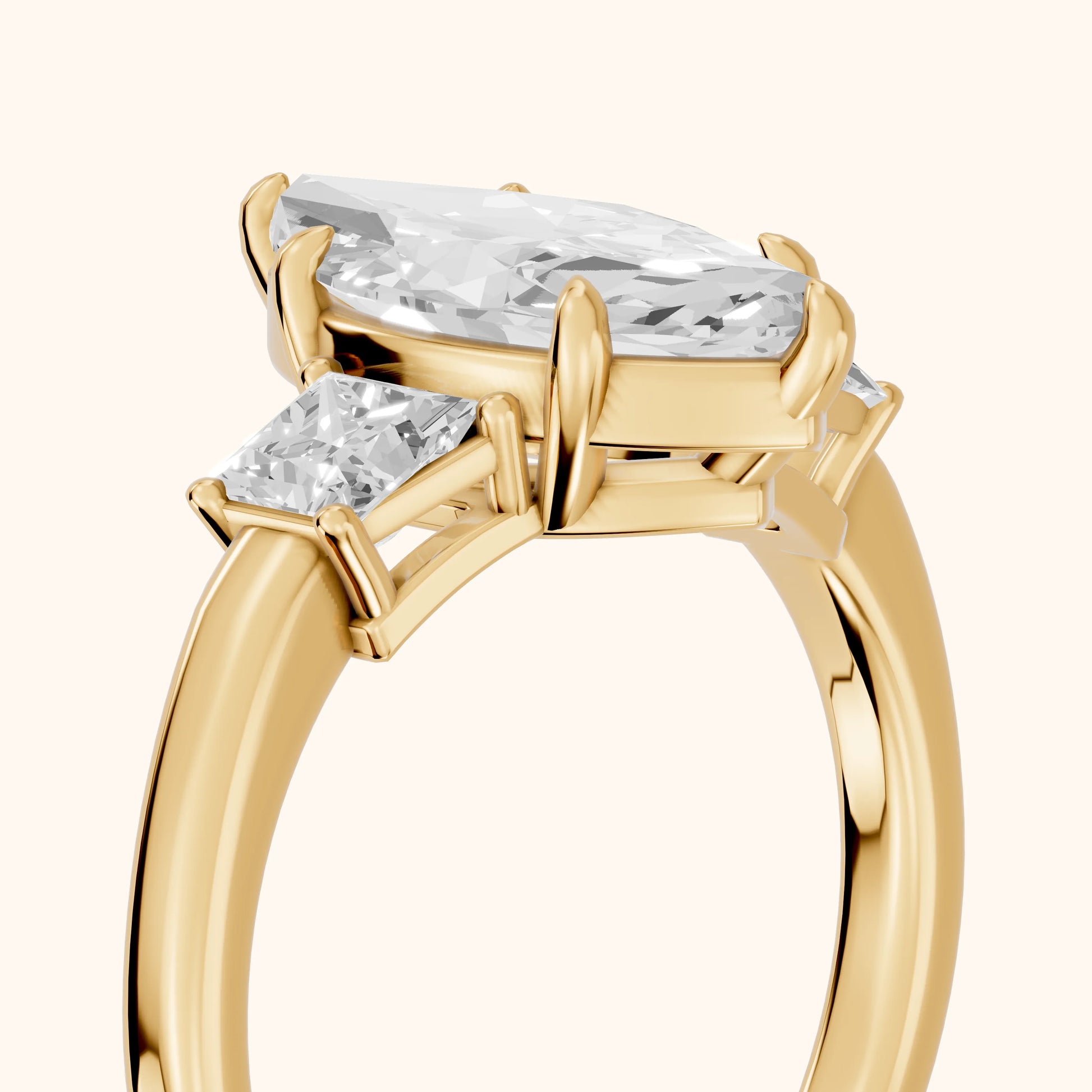 Selena Three-Stone Basket Marquise Diamond Ring in Yellow Gold - slant-view.webp