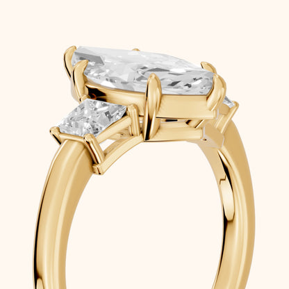 Selena Three-Stone Basket Marquise Diamond Ring in Yellow Gold - slant-view.webp