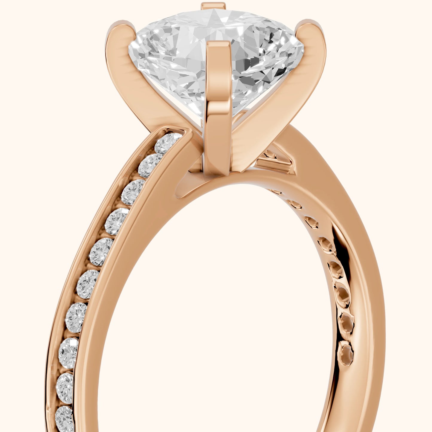 Tessa Solitaire Channel Set Cushion Diamond Engagement Ring in Rose Gold - slant-view.webp