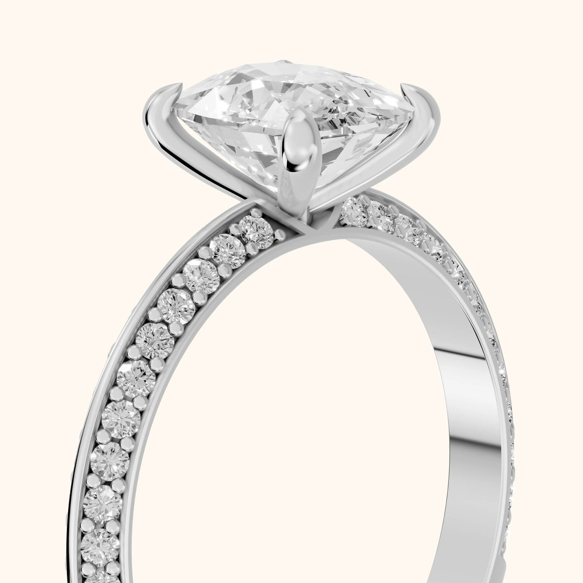 Meredith Knife Edge Pavé Cushion Diamond Engagement Ring in Silver - slant-view.webp