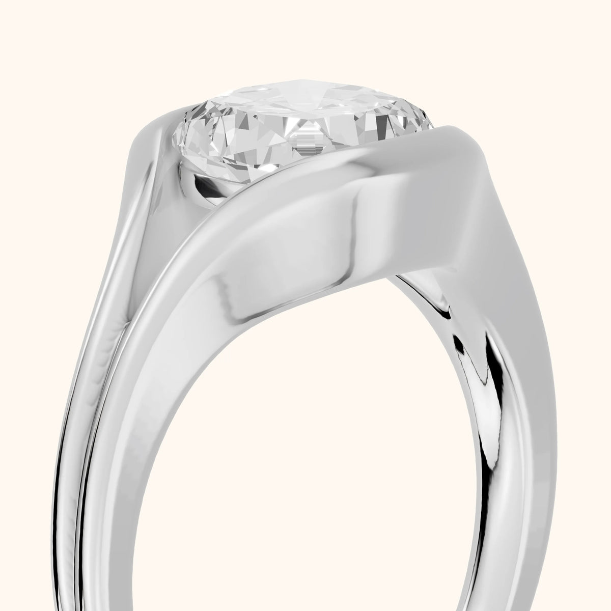 Windsor Half Bezel Solitaire Cushion Diamond Engagement Ring in Silver - slant-view.webp