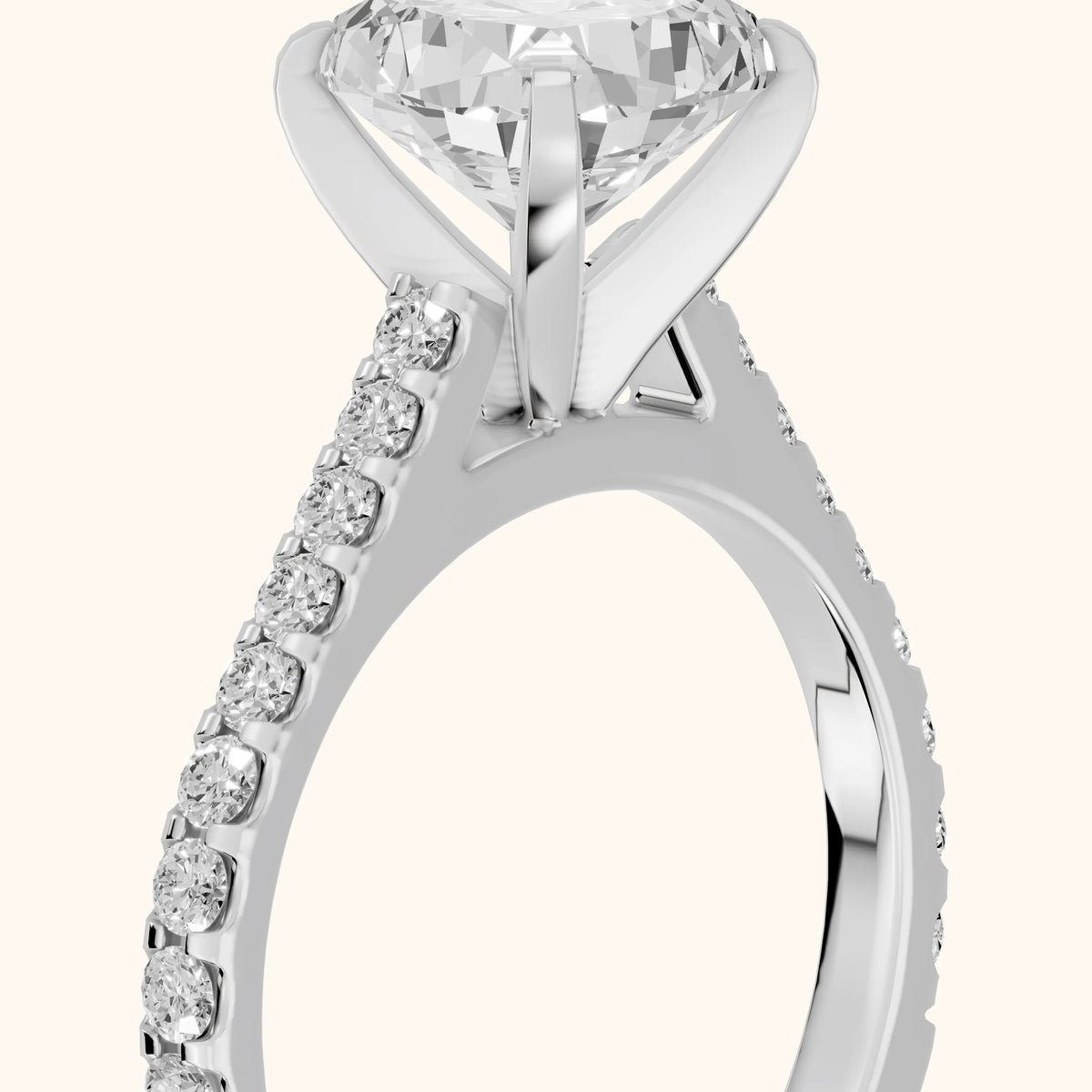 Elsa Cathedral Pavé Cushion Diamond Engagement Ring in Silver - slant-view.webp