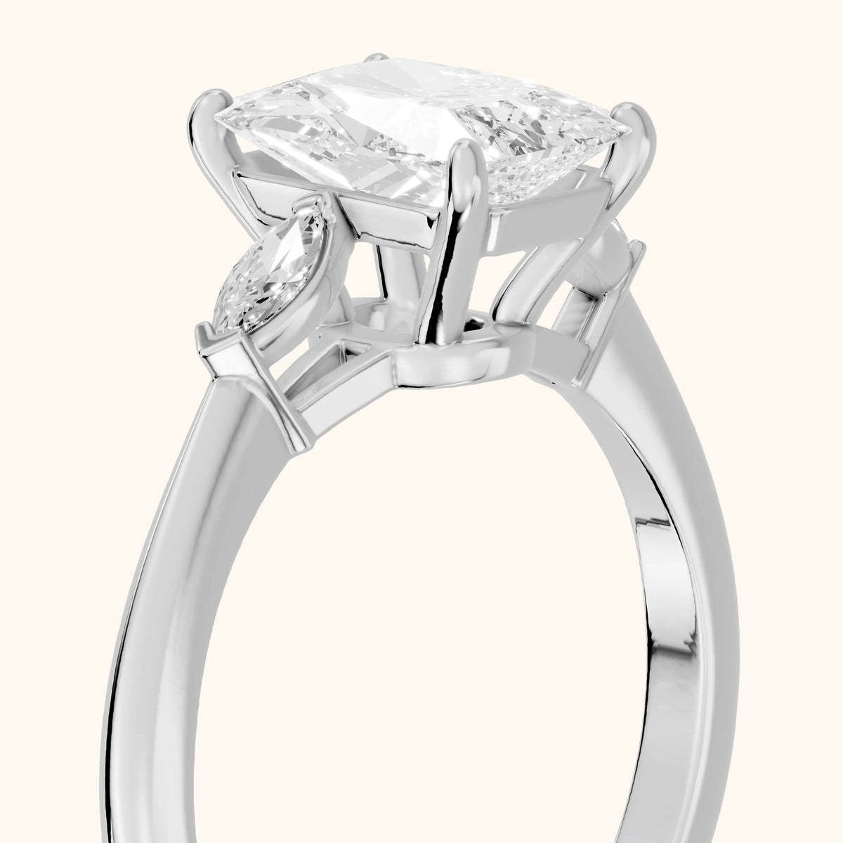 Lissa Marquise-Side Three-Stone Radiant Diamond Engagement Ring in Silver - slant-view.webp