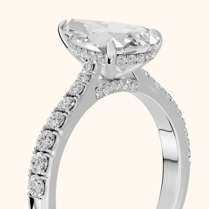 Gia Hidden Halo Pavé Pear Diamond Ring in White Gold - slant-view.webp