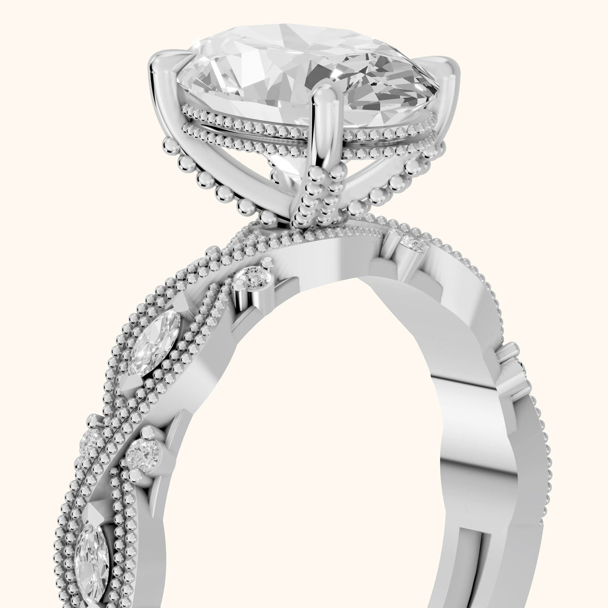 Vero Vintage Twist Oval Diamond Engagement Ring in White Gold - slant-view.webp