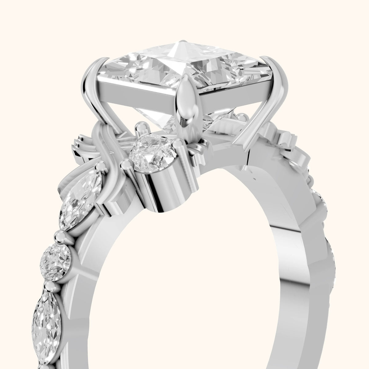 Lanai Marquise-Side Princess Diamond Engagement Ring in Silver - slant-view.webp