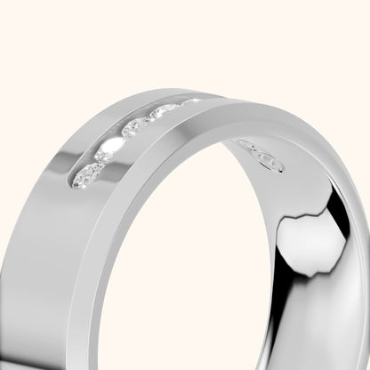 Reva Channel Set Round Diamond Wedding Band in Silver - slant-view