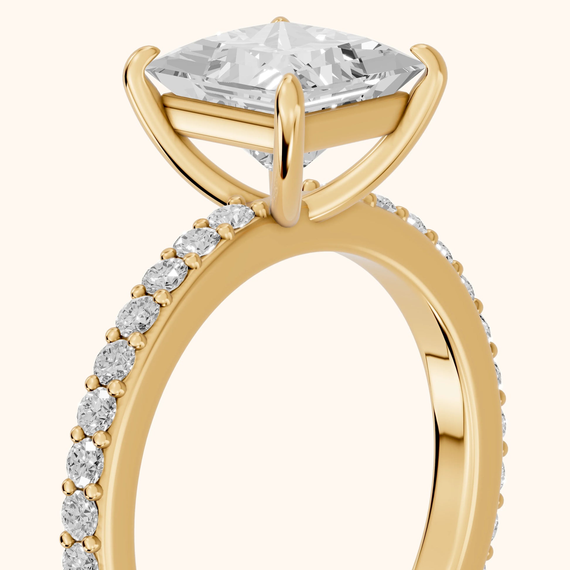 Aisha Pavé Solitaire Princess Diamond Engagement Ring in Yellow Gold - slant-view.webp