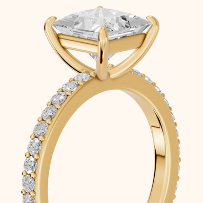 Aisha Pavé Solitaire Princess Diamond Engagement Ring in Yellow Gold - slant-view.webp