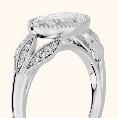 Sara East-West Vintage Oval Diamond Engagement Ring in White Gold - slant-view.webp