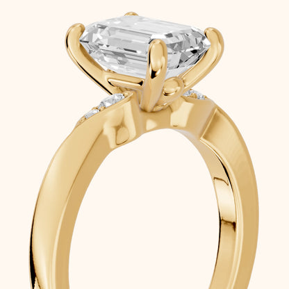 Annabelle Leaf Pavé Emerald Diamond Engagement Ring in Yellow Gold - slant-view.webp