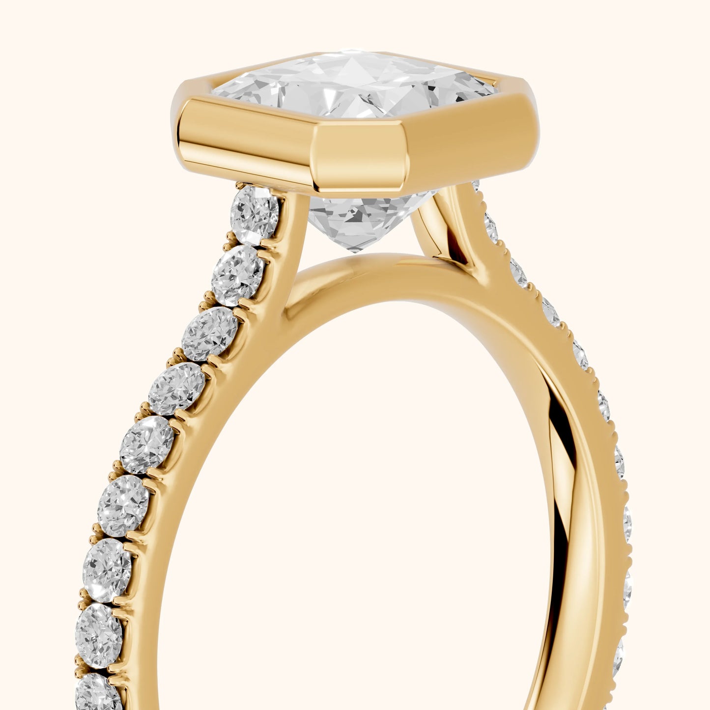 Cora Bezel Pavé Radiant Diamond Ring in Yellow Gold - slant-view.webp
