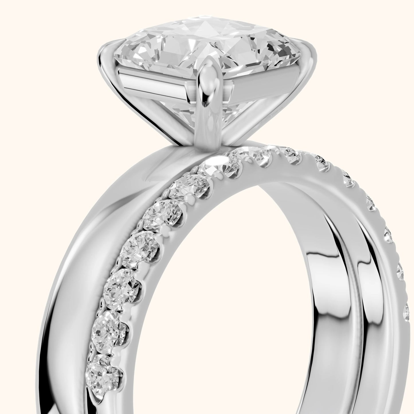 Veda Split Shank Pavé Radiant Diamond Engagement Ring in Silver - slant-view.webp