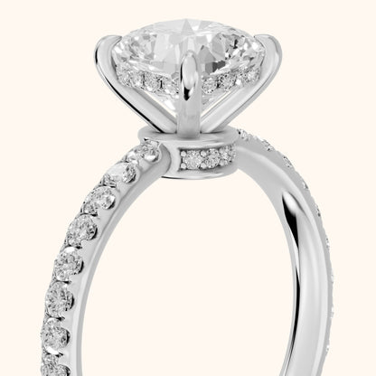 Thea Hidden Halo Pavé Cushion Diamond Engagement Ring in Silver - slant-view.webp