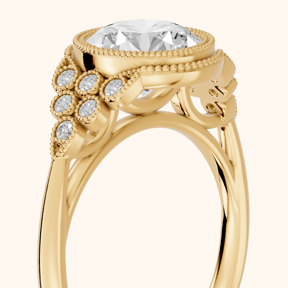 Effie Vintage Bezel Round Diamond Engagement Ring in Yellow Gold - slant-view.webp