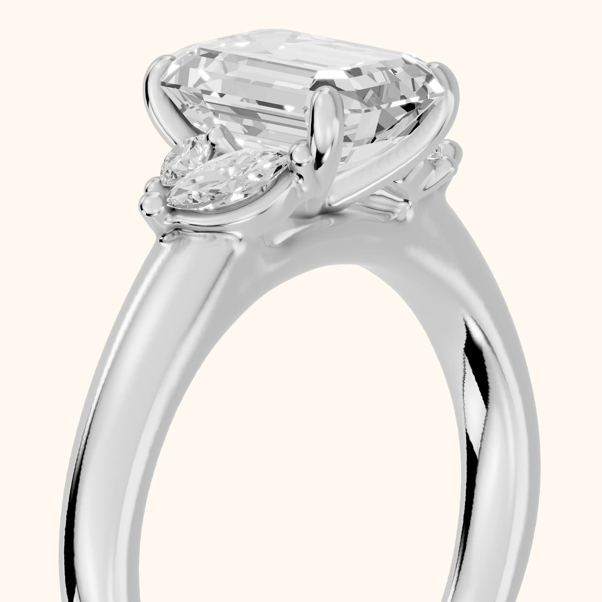 Napa Leaf Cluster Emerald Diamond Engagement Ring in White Gold - slant-view.webp
