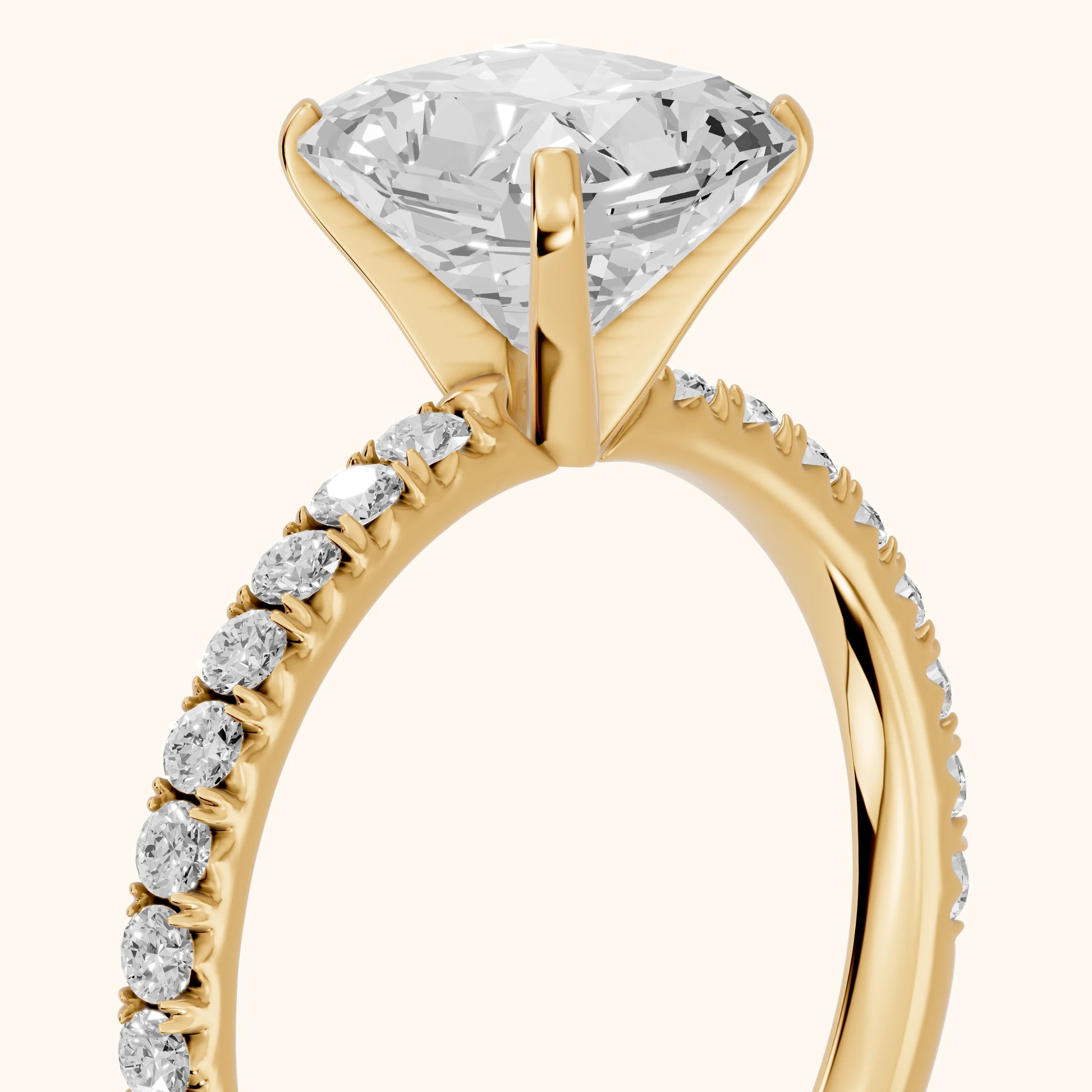 Juna French Pavé Solitaire Radiant Diamond Engagement Ring in Yellow Gold - slant-view.webp
