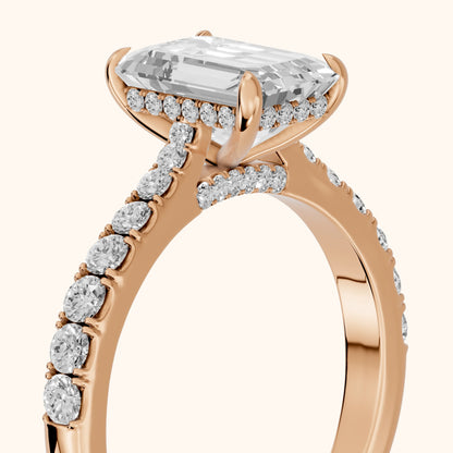 Gia Hidden Halo Pavé Emerald Diamond Ring in Rose Gold - slant-view.webp