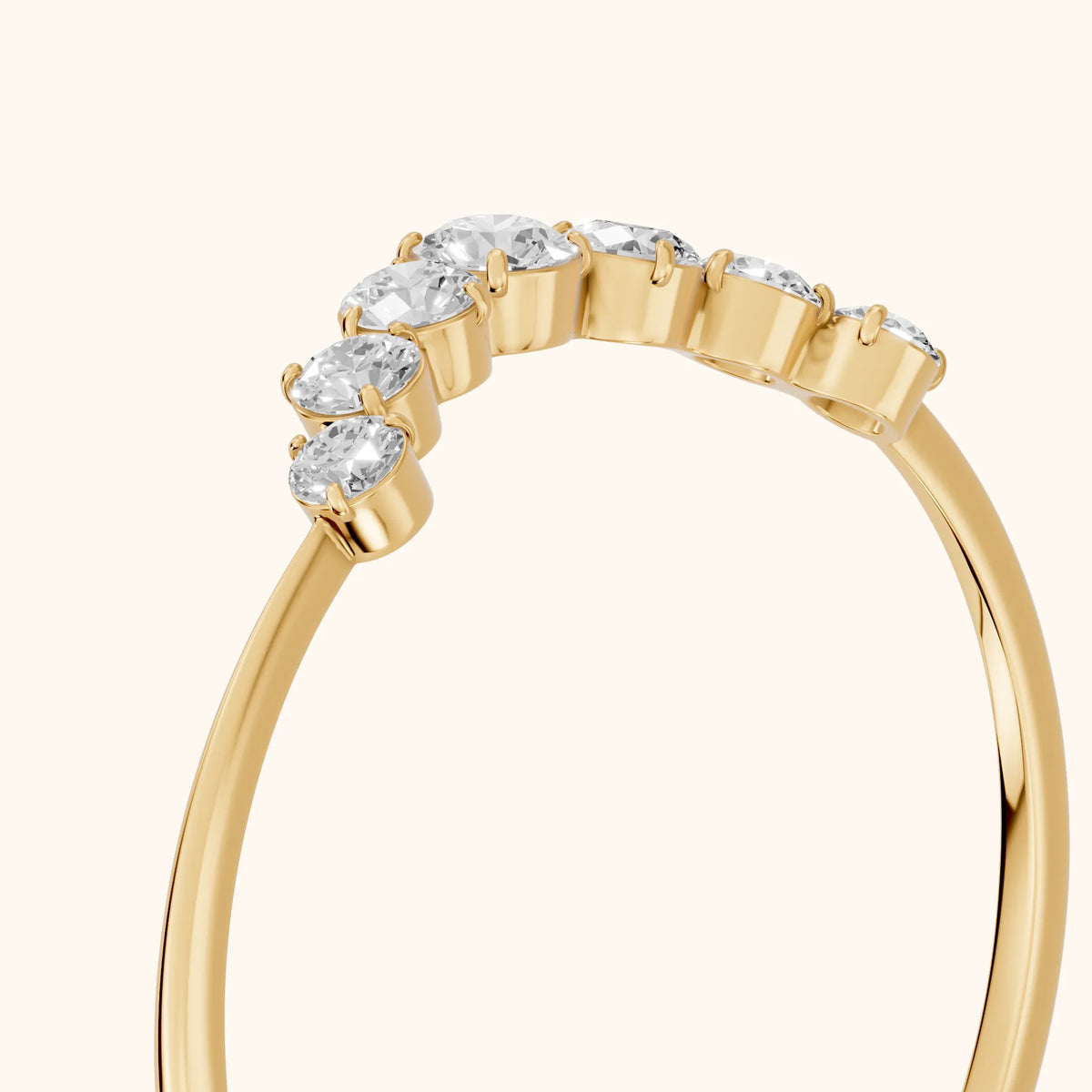 Lumi Curved Round Diamond Stackable Ring in Yellow Gold - slant-view