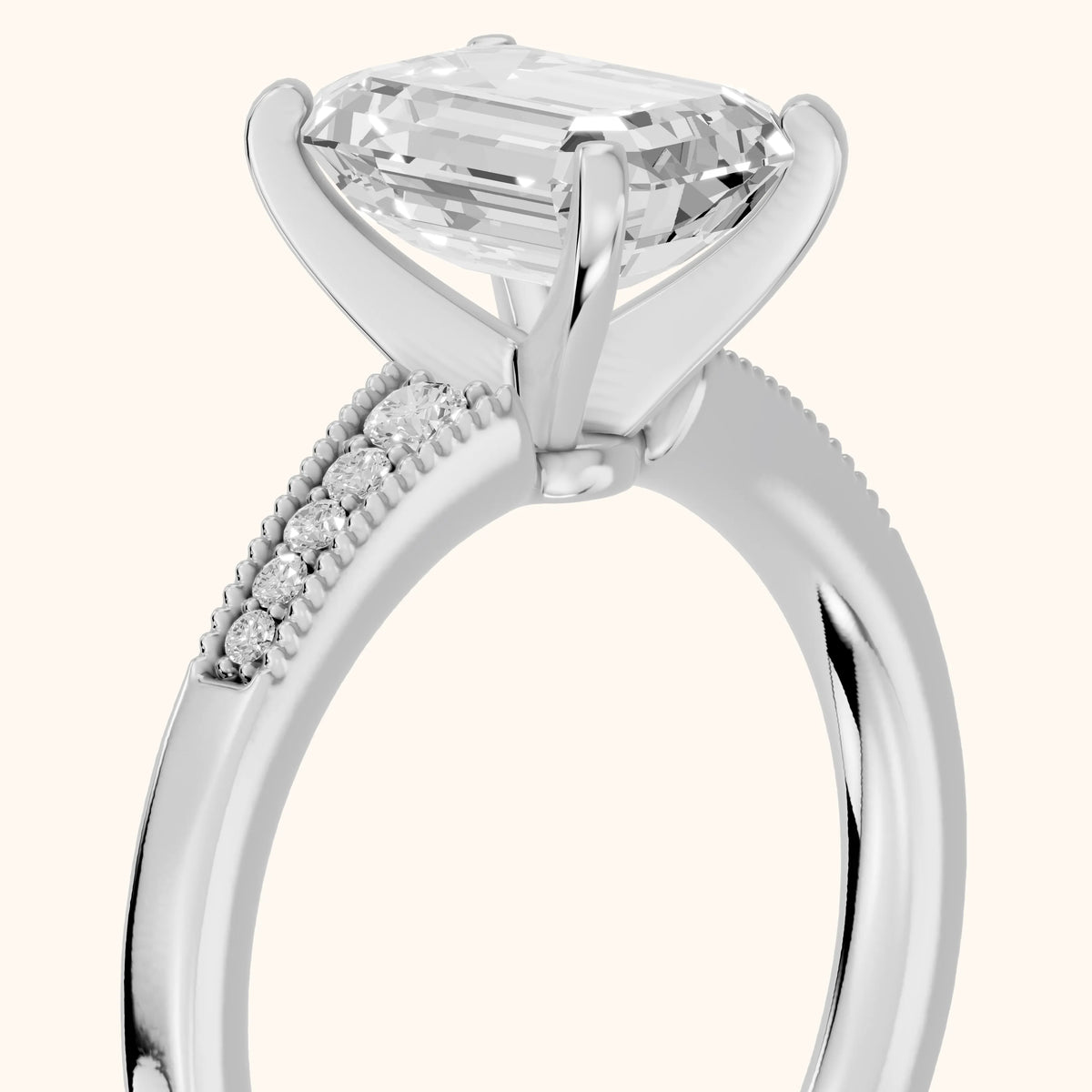 Fenella Milgrain Pavé Emerald Diamond Engagement Ring in Platinum - slant-view.webp