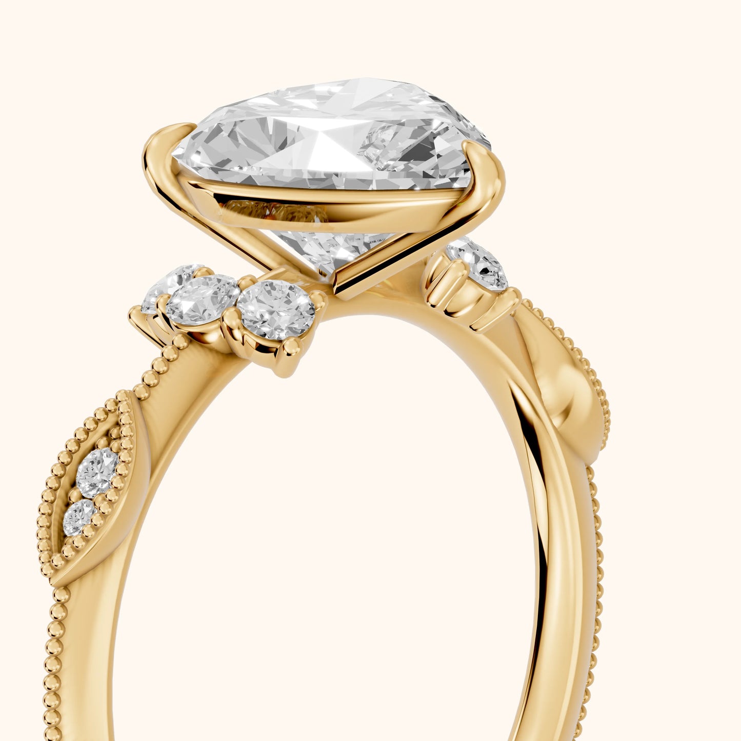 Naomi Vintage Milgrain Heart Diamond Engagement Ring in Yellow Gold - slant-view.webp