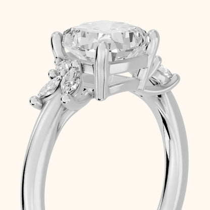 Avon Leaf Cluster Cushion Diamond Engagement Ring in Platinum - slant-view.webp