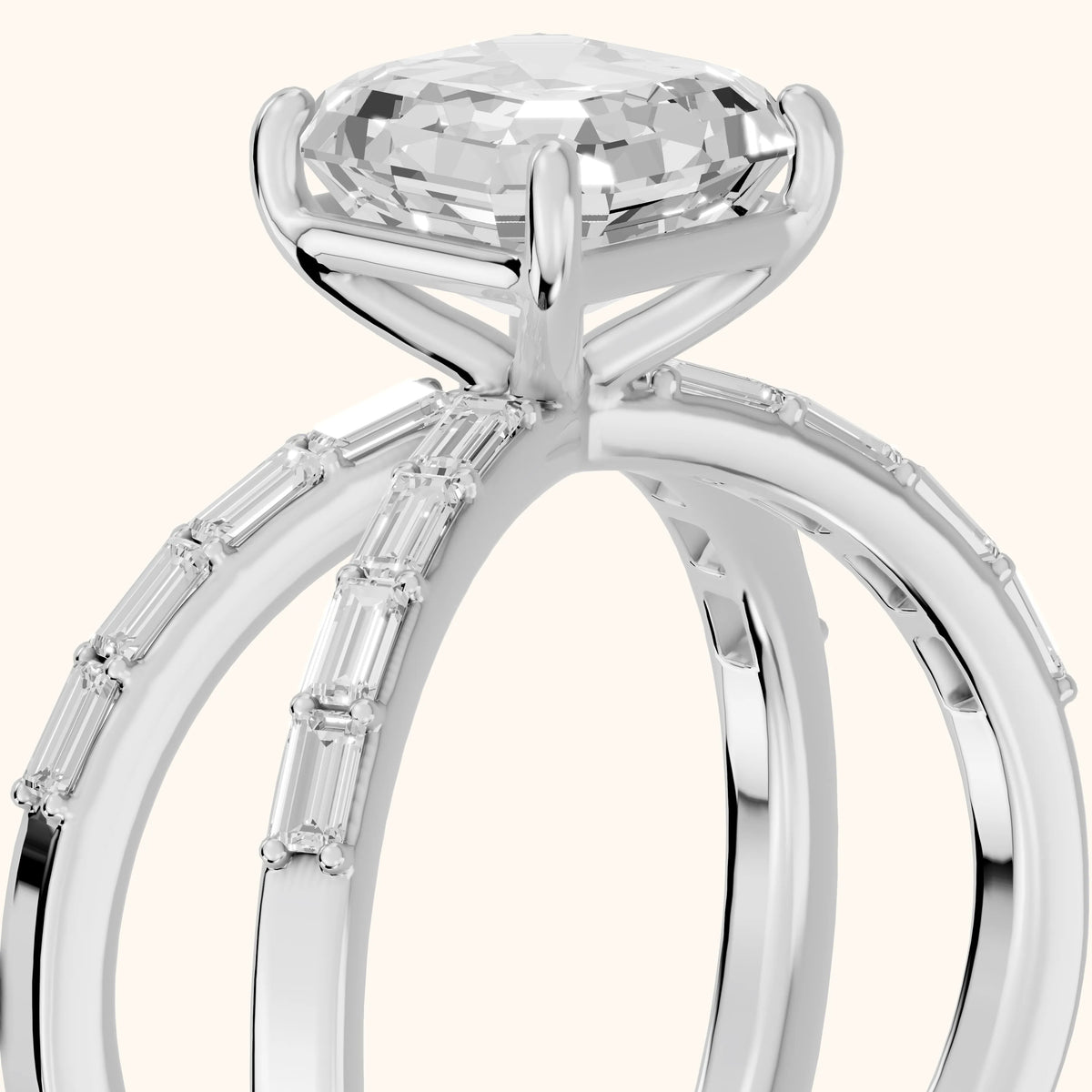 Annie Crossover Baguette Asscher Diamond Engagement Ring in Silver - slant-view.webp