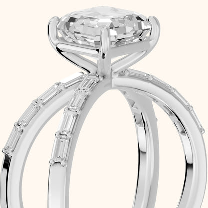 Annie Crossover Baguette Asscher Diamond Engagement Ring in Silver - slant-view.webp