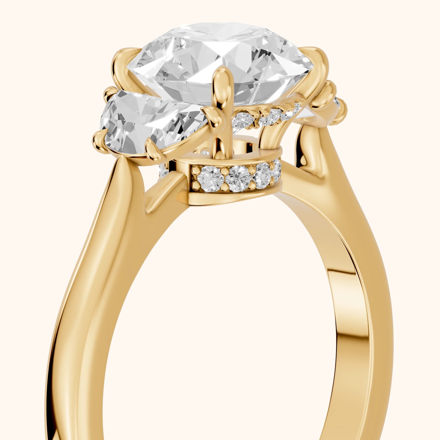 Romy Three-Stone Round Diamond Engagement Ring in Yellow Gold - slant-view.webp