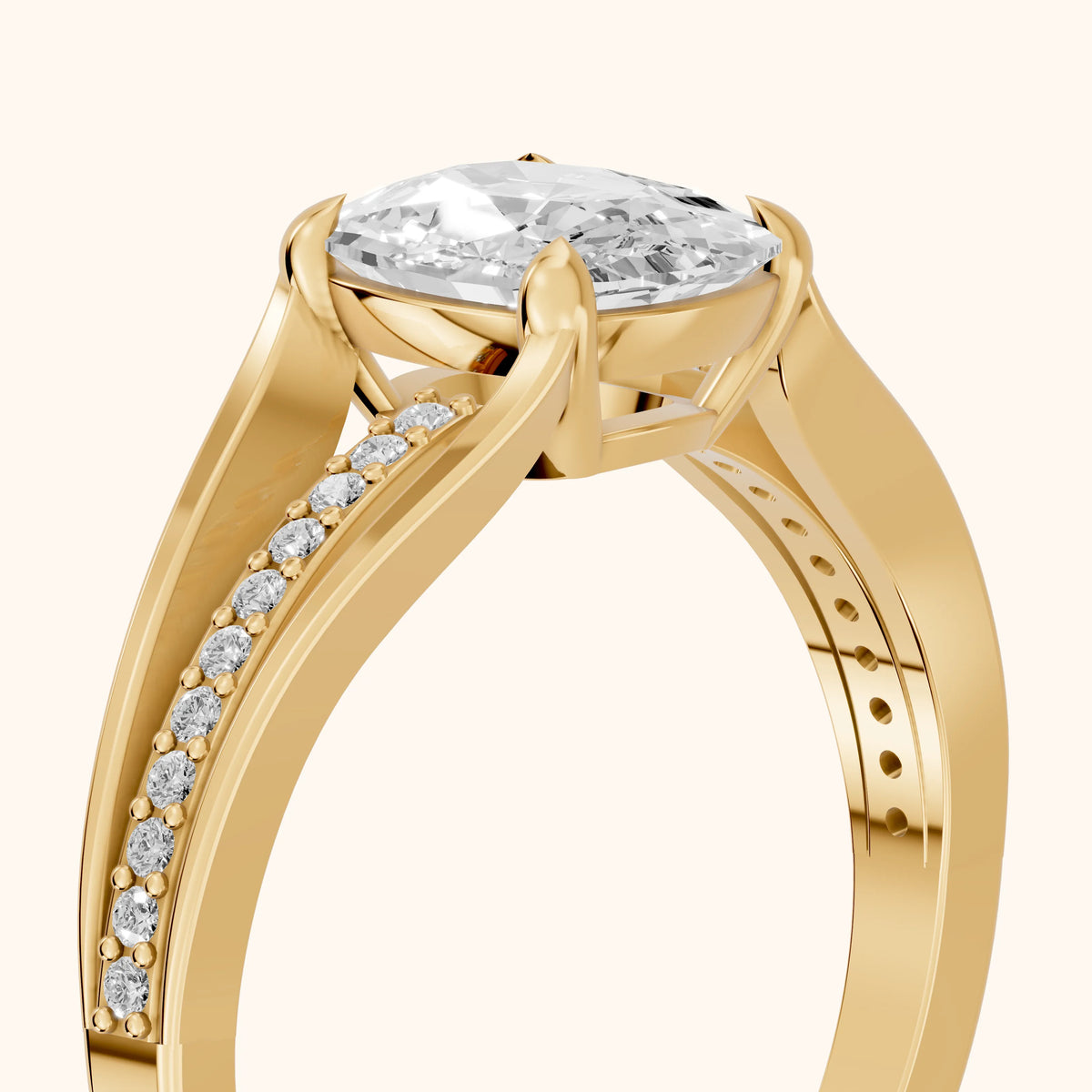 Lucinda Split Shank Cushion Diamond Engagement Ring in Yellow Gold - slant-view.webp