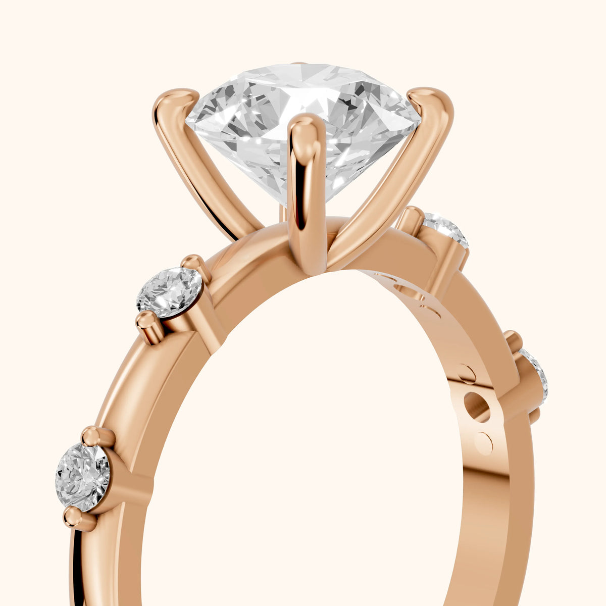 Elena Radiance Solitaire Round Diamond Engagement Ring in Rose Gold - slant-view.webp