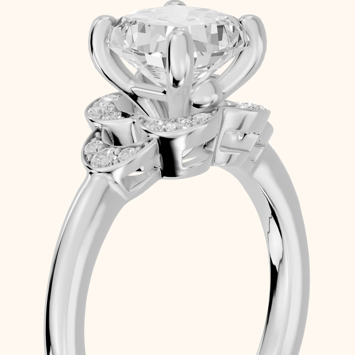 Ruth Floral Cluster Cushion Diamond Engagement Ring in Platinum - slant-view.webp
