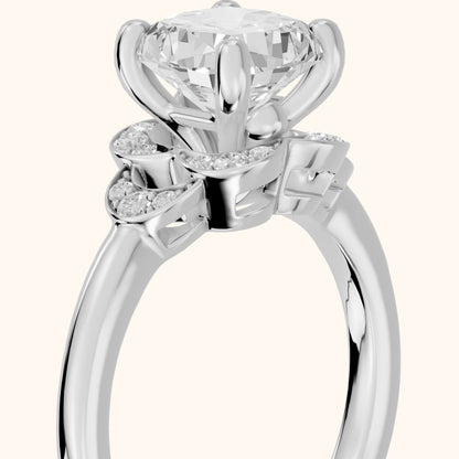 Ruth Floral Cluster Cushion Diamond Engagement Ring in Platinum - slant-view.webp