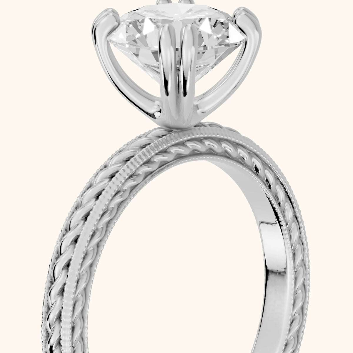 Lacey Rope Solitaire Round Diamond Engagement Ring in Silver - slant-view.webp