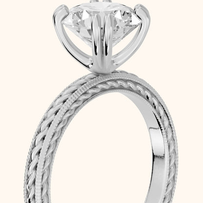 Lacey Rope Solitaire Round Diamond Engagement Ring in Silver - slant-view.webp